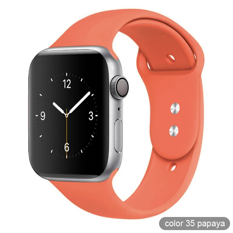 Цветной мягкий силиконовый спортивный ремешок для Apple Watch серии 1 2 3 4 5 38 мм 42 мм резиновый ремешок для часов 40 мм 44 мм iWatch 4/5 - Цвет ремешка: 35 Papaya