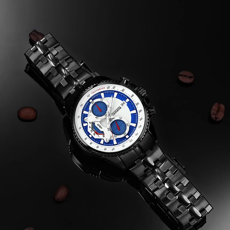 Часы TEMEITE Мужские кварцевые брендовые Роскошные в стиле милитари с ремешком из