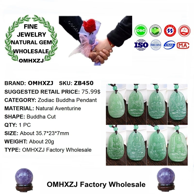 OMHXZJ Wholesale ZB450 European Fashion Birthday Wedding Gift Natural Stone Fine Aventurine Zodiac Signs Buddha Pendant Charm | Украшения и