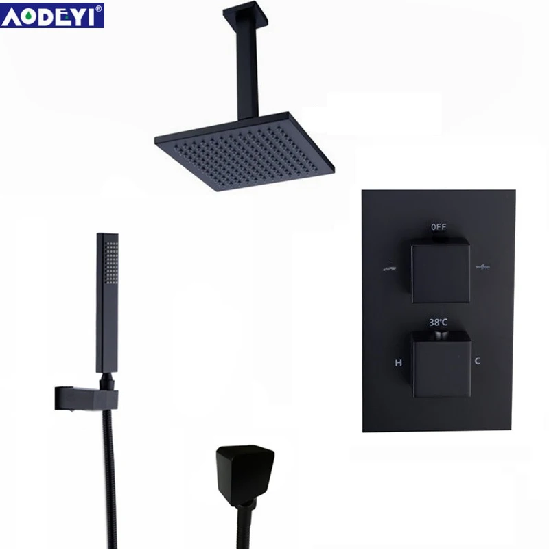 Черный латунный термостатический смеситель Набор смесителей для ванной комнаты