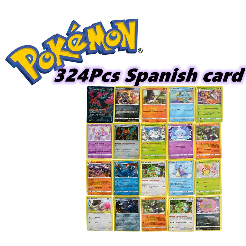 

324Pcs Pokemon Spanish Card Boxed Full Set No Repeat Pokémon Animation Peripheral Game Battle Card Toy Children's Birthday Gift