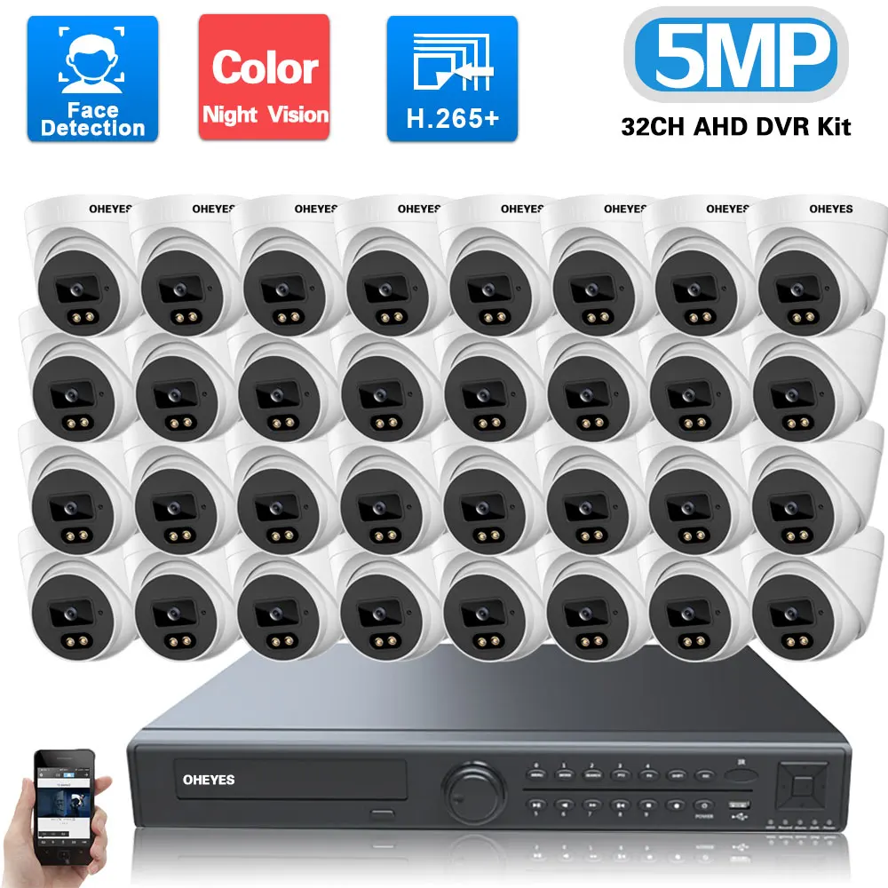 

AHD CCTV Dome Camera Security System Kit 5MP 32CH DVR NVR Kit Full Color Nigh Vision BNC Camera Video Surveillance System Set HD