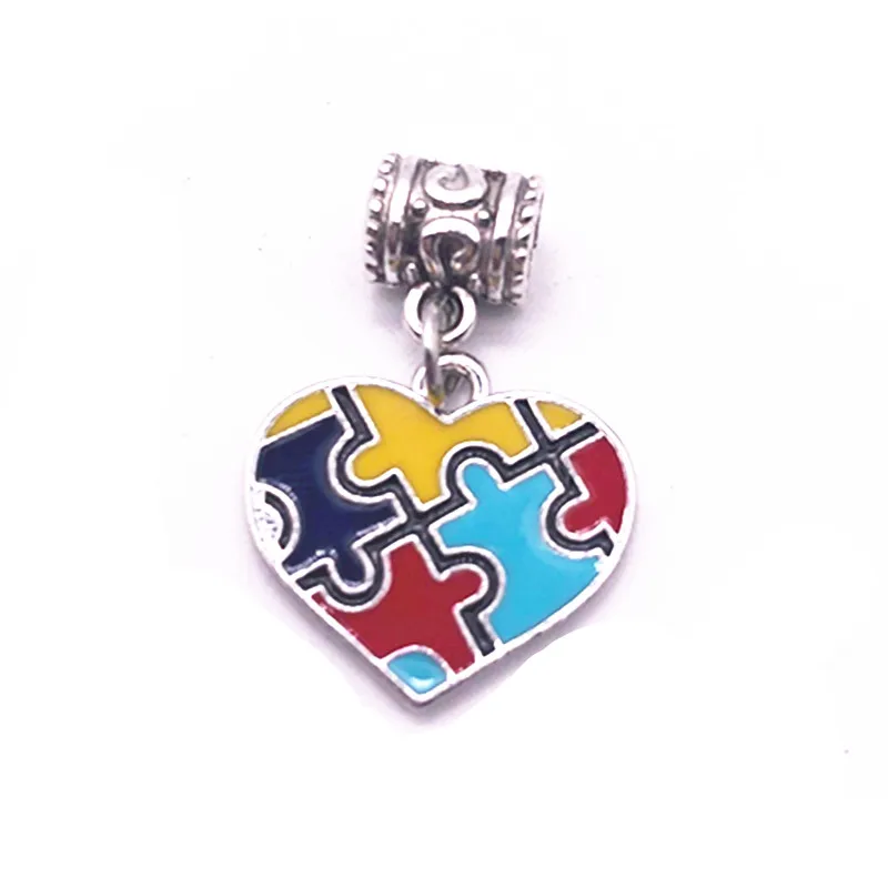 Enamel Autism Awareness Jigsaw Puzzle Piece Charms Pendant Wit Lobster Clasp For DIY Bracelet& Necklace Jewelry Making 20PCS - Metal color: as picture