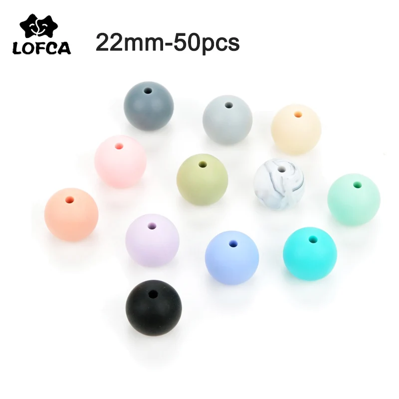 LOFCA-collar de dentici&oacute;n para beb&eacute;, cuentas redondas de silicona de 22mm, sin BPA, cadena de chupete de silicona de grado alimenticio, 50 Uds.-0