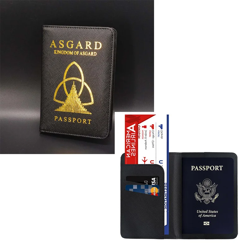 Wakanda Держатель для паспорта Rfid Блокировка из искусственной кожи Asgard чехол для паспорта дорожный кошелек черные чехлы для паспорта - Цвет: ASGARD B