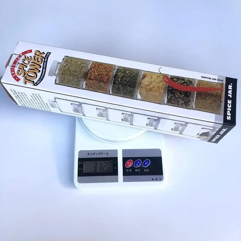 

6Pcs/Set Spice Jar Pepper Shaker Box Spice Tower Herb & Spice Tools Transparent Seasoning Cans Kitchen Rack Condiment Bottles