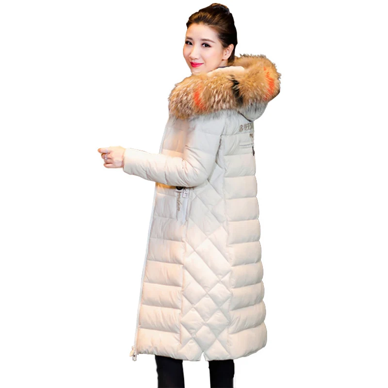 Зимняя длинная парка для женщин с большим меховым воротником Женская куртка из
