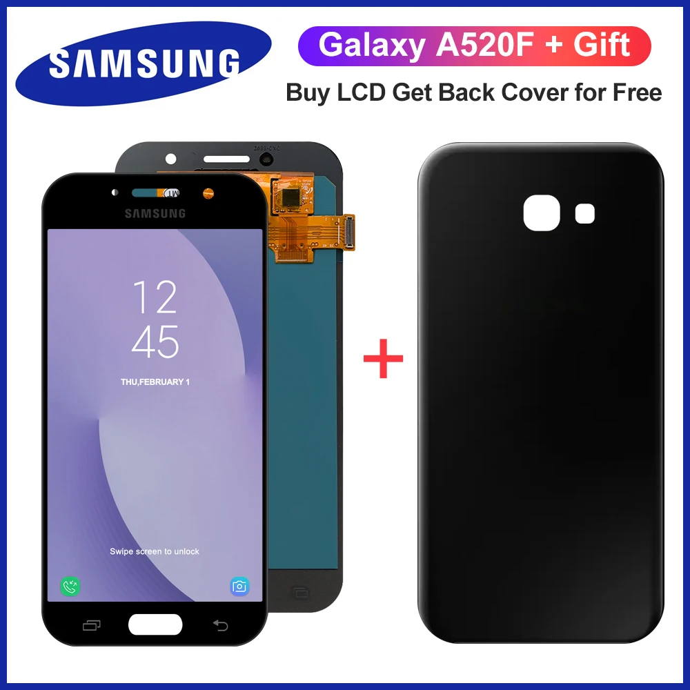 Super AMOLED For Samsung Galaxy A5 2017 A520 Display Touch Screen Digitizer Assembly+Battery Cover for A520F A520K LCD | Мобильные