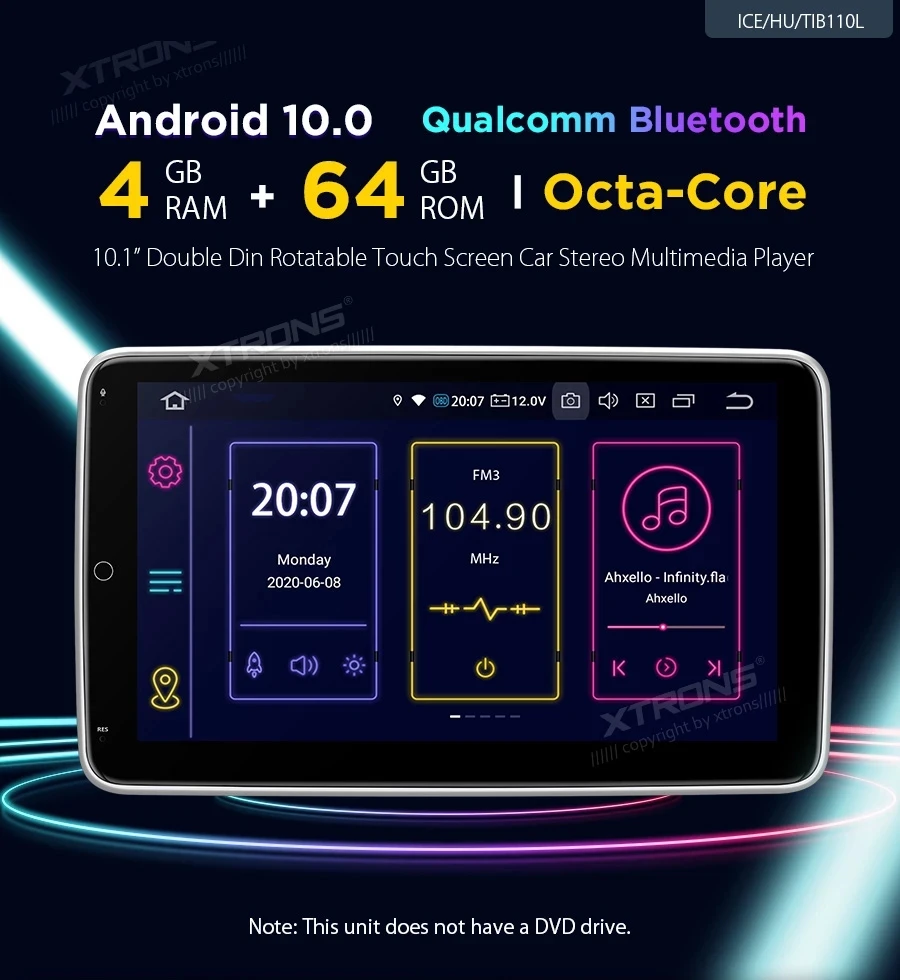 

XTRONS 2 Din 10.1'' Android 10.0 Octa Core Universal Car DVD Radio Stereo Player 4GB RAM & 64GB ROM Rotatable Screen