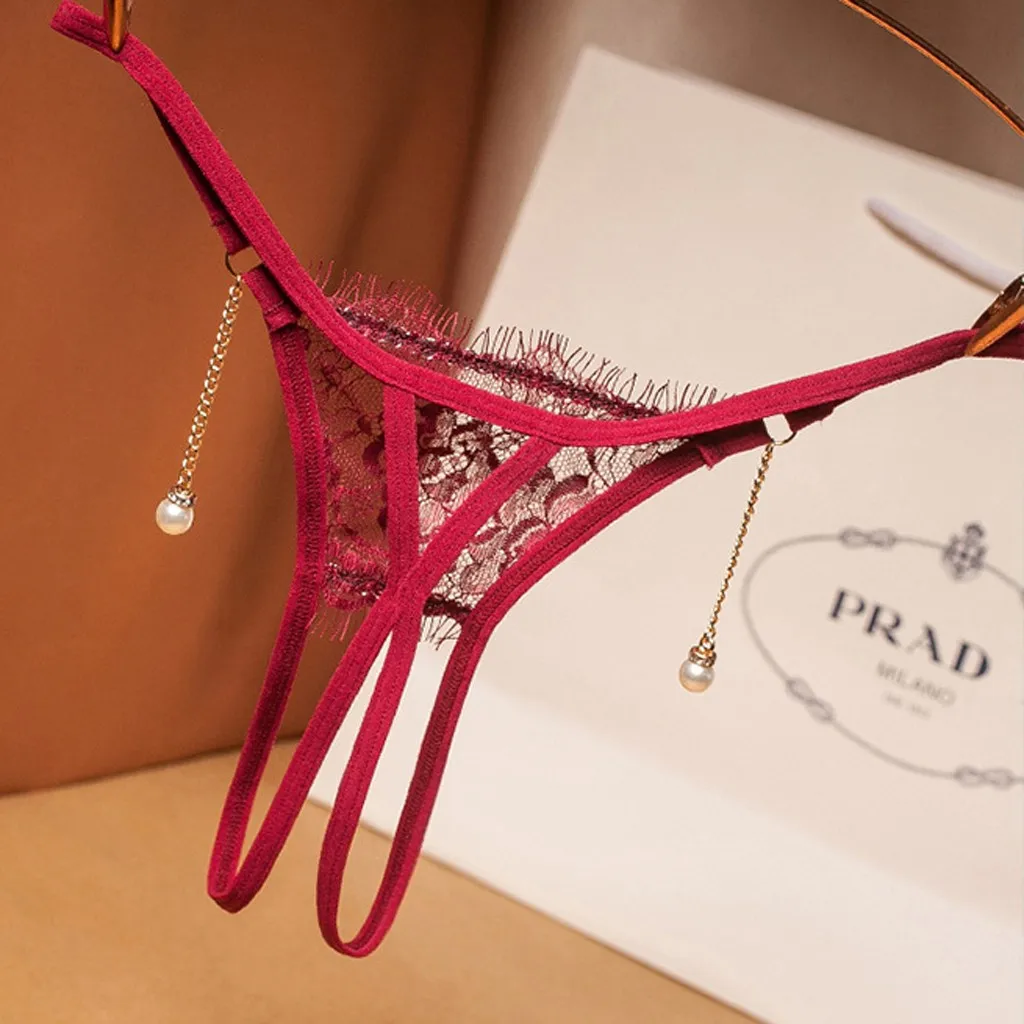 New Women Lace Briefs Sexy Lingerie Underwear Open Crotch Pearl Pendant Panties Mesh Elastic Hollow Out G String | Тематическая