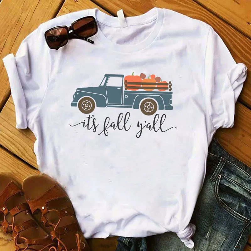 

Women Lady T Shirt Pumpkin Grateful Blessed Print Tshirt Ladies Short Sleeve Tee Shirt Women Female Tops Clothes Graphic T-shirt