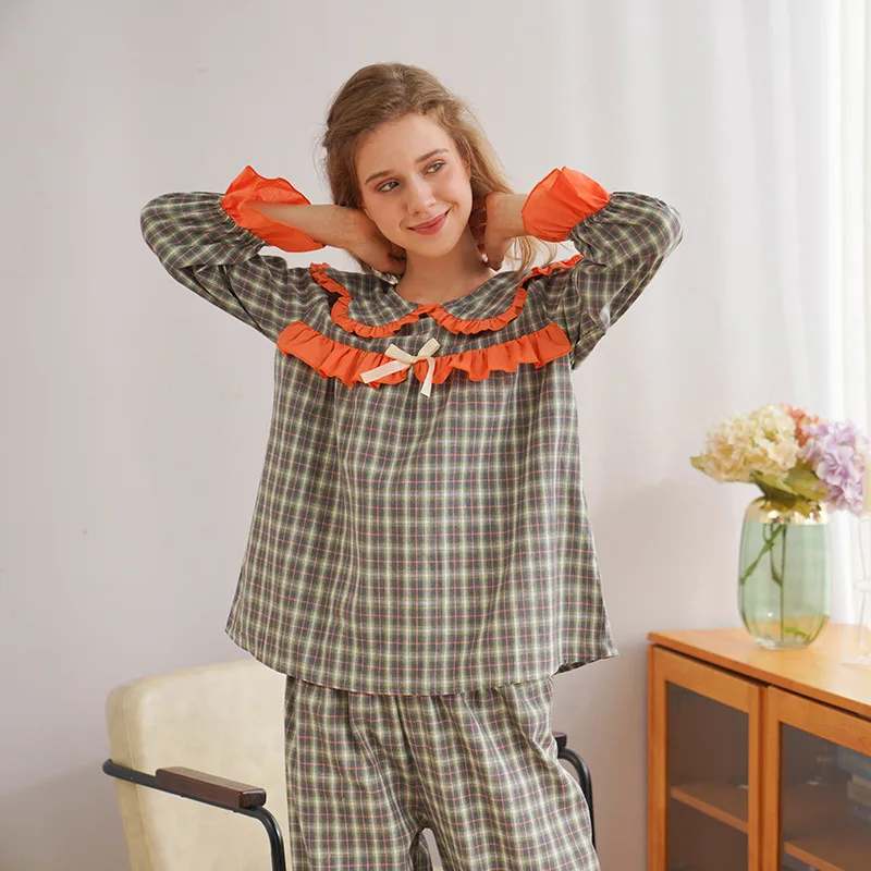 

2 Pcs Women Sleepwear Pyjama Set Autumn Winter Long Sleeve Turn Down Collar Pajamas For Female Elegant Nighty Home Wear Clothing