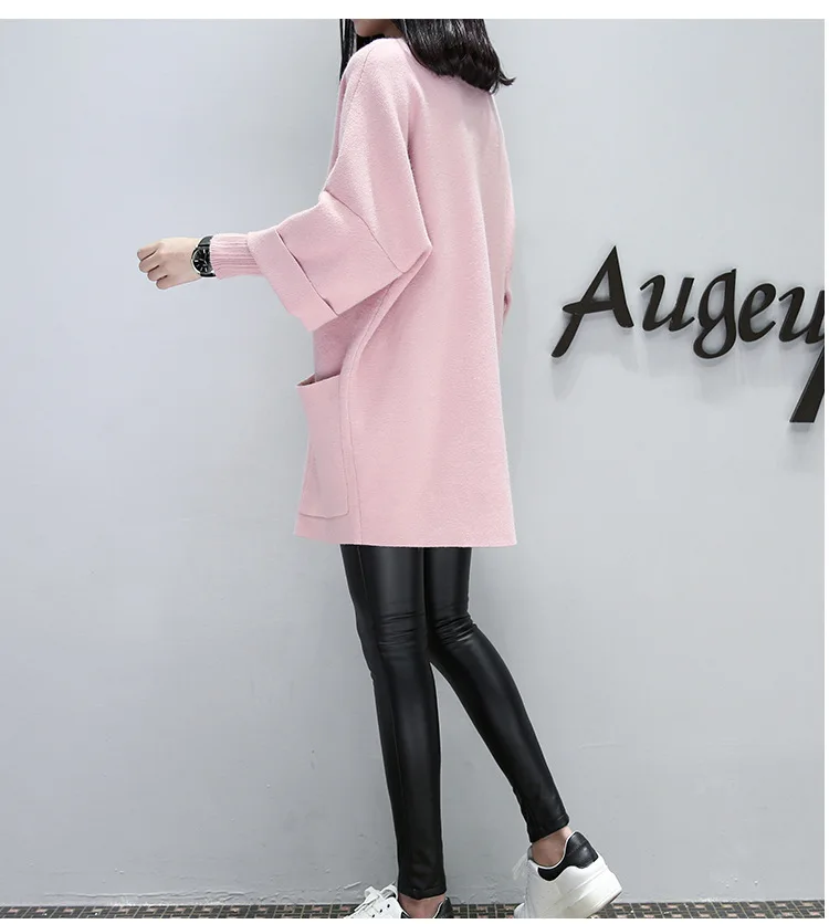 

Large size hoodies long section solid color fat MM loose stitching sleeve round neck coat autumn winter new women's