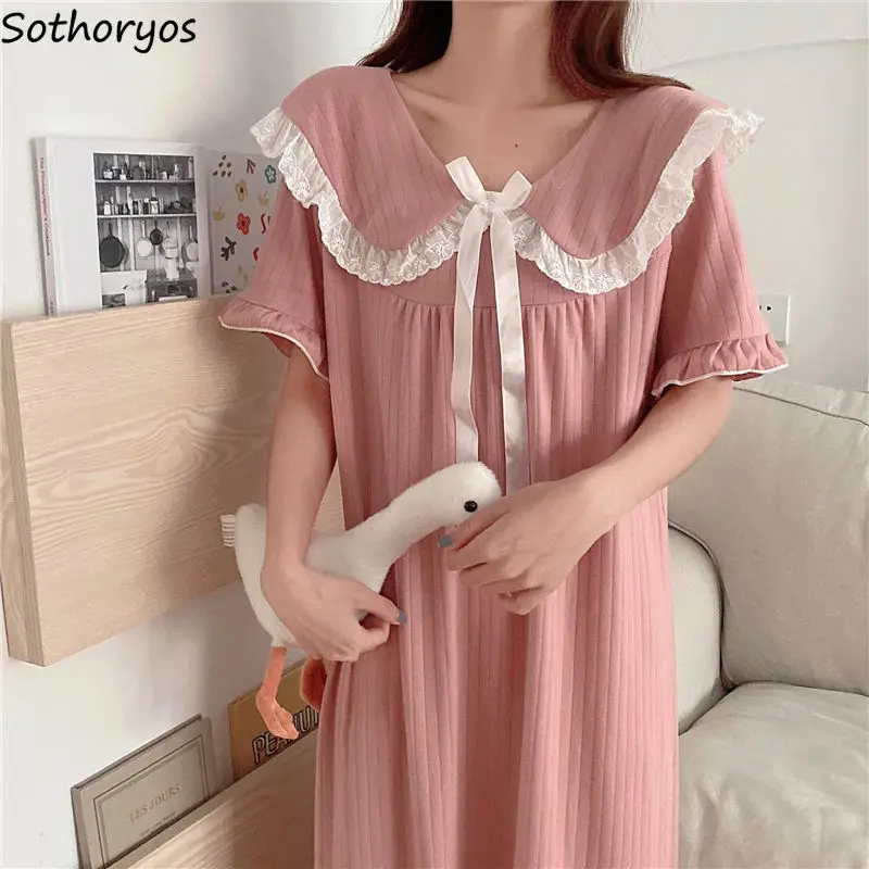

Ночная рубашка женская, с коротким рукавом, кружевная, с бантом