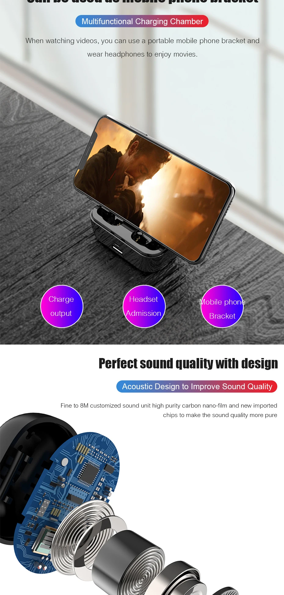 Bluetooth наушники 8D стерео Спортивные Беспроводные наушники гарнитура Мини TWS HIFI наушники водонепроницаемые наушники с двойным микрофоном и 3500 мАч