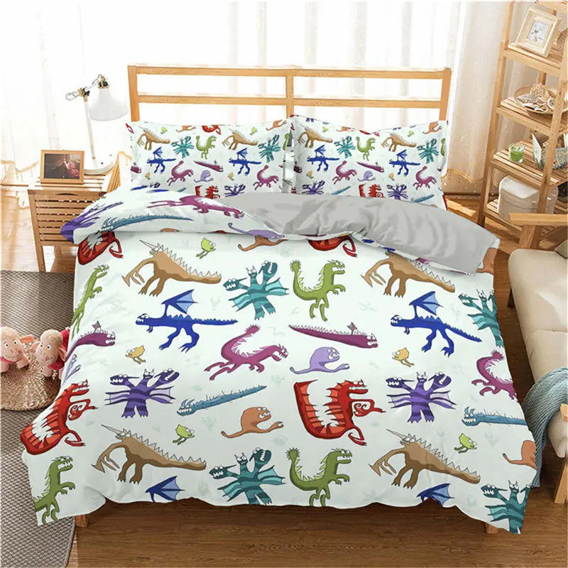 Hot Selling 3d Dinosaur Family Bedding Set For Kids Cartoon Printed Bed Cover Single Boys Duvet Size Bedclothes | Дом и сад