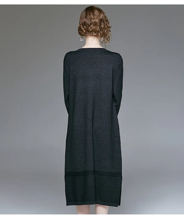 VERDEJULIAY Runway Women Knitted Dress Luxury Autumn Winter High Quality Full Sleeve Sequined Loose Long Dress Vestidos