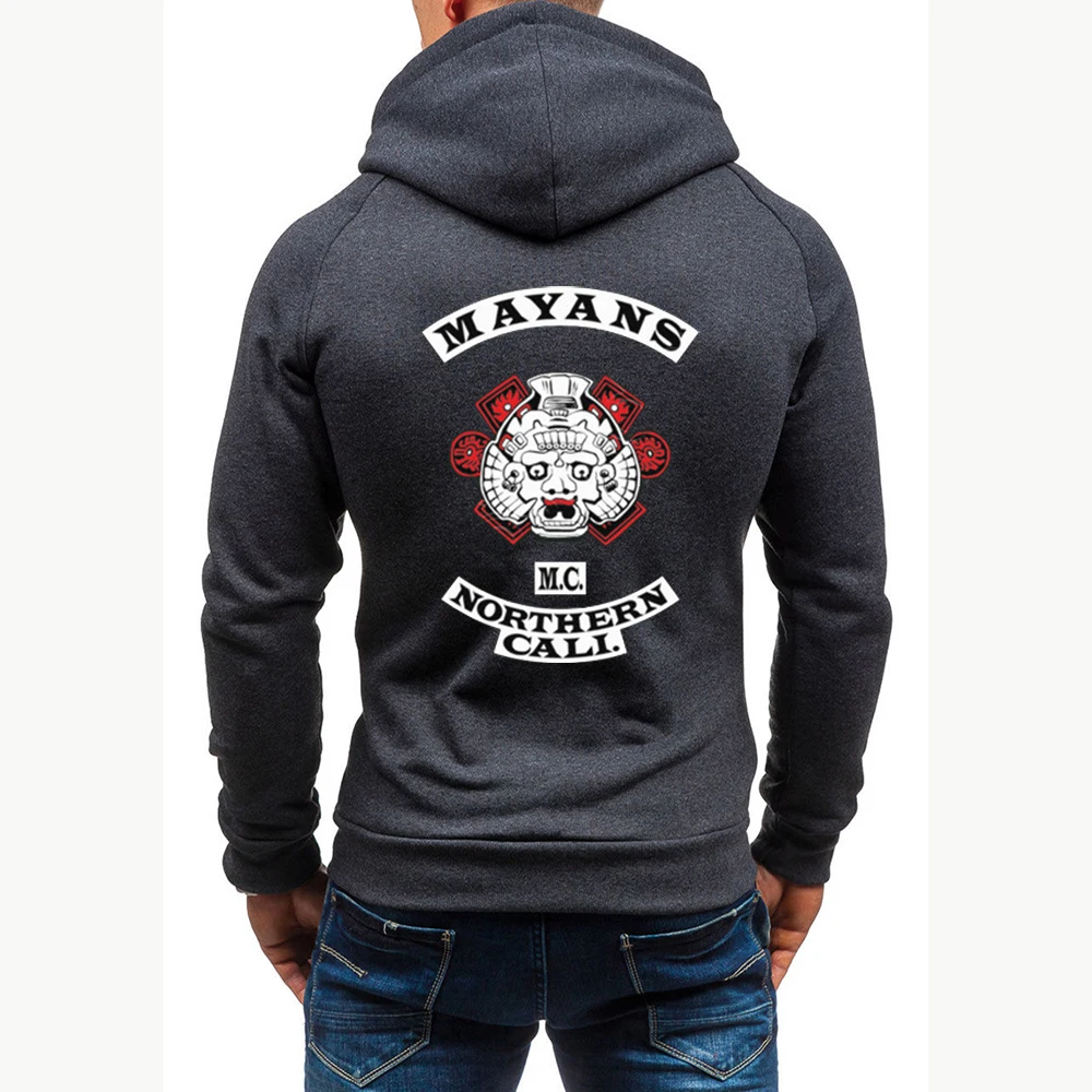 

2021 Autumn Mayans Sons Of Anarchy Men's Hooded Sweatshirts New Slim Thick Pullover Male Diagonal Zipper Hoodies Coats
