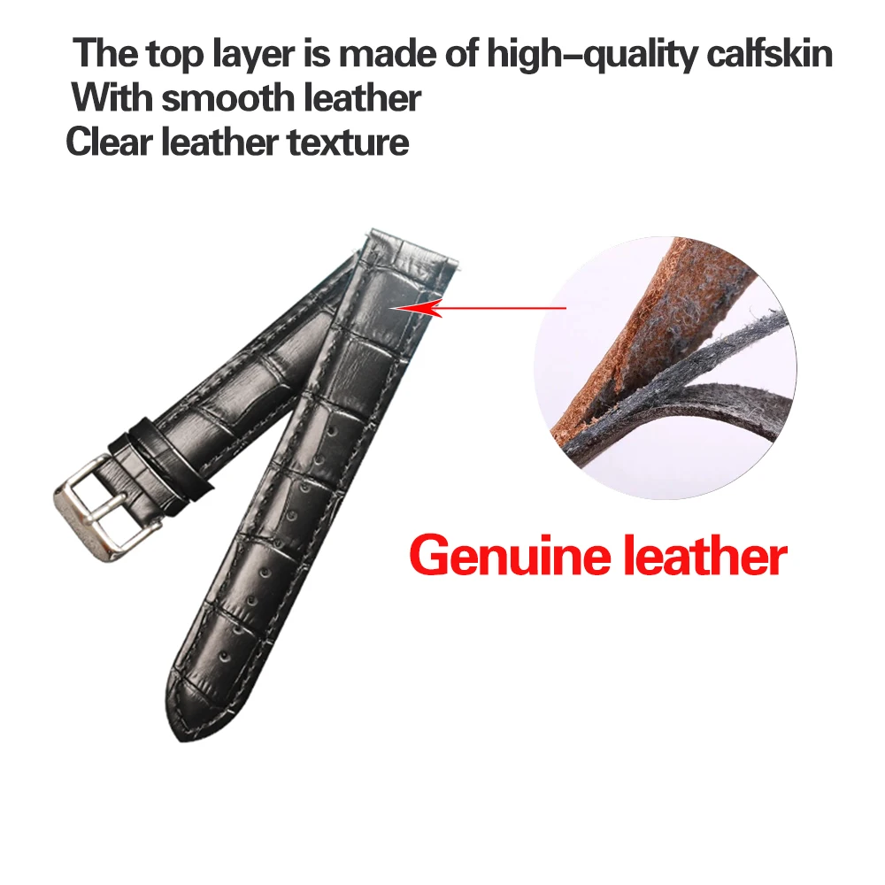 Ремешок из натуральной кожи для наручных часов браслет со стальной пряжкой 20 мм