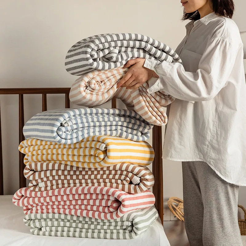 Полосатая трикотажная подстилка для кровати мягкое одеяло стеганое японское
