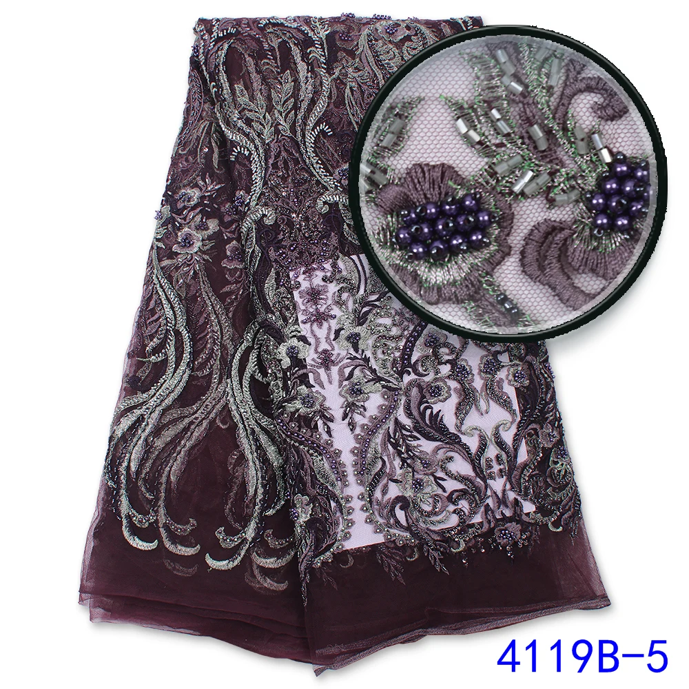 

XIYA African French Sequins Lace Fabric 2021 High Quality Beaded Lace Material Nigerian Lace Fabrics For Garment Sewing 4119B