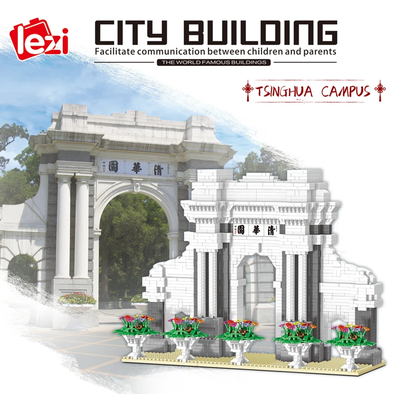 

Lezi 8032 мировой архитектуры Цинхуа кампус университета 3D DIY Мини Алмазные блоки кирпичи строительные игрушки для детей в возрасте от 3
