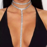 fashion shining rhinestone necklace long tassel sexy crystal simple double necklace luxury necklace jewelry party accessories