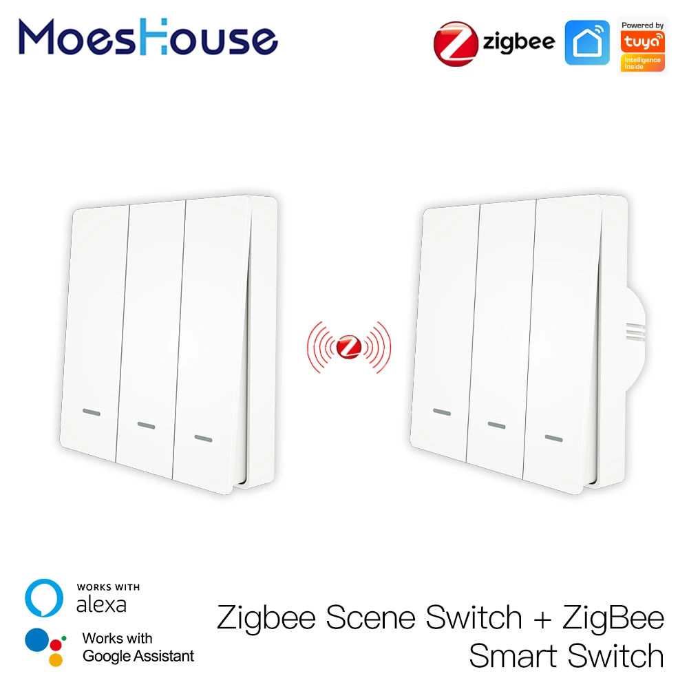 

MoesHouse Tuya ZigBee Smart Light Switch with Scene Switch Kit No Neutral Wire No Capacitor Required work with Alexa Google Home