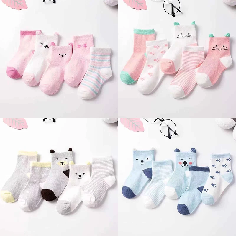 

5Pairs/Lot 0-3Years Baby Socks Newborn Cute Cartoons Soft 100% Cotton Socks Comfort Mesh Girl Baby Clothes Accessories