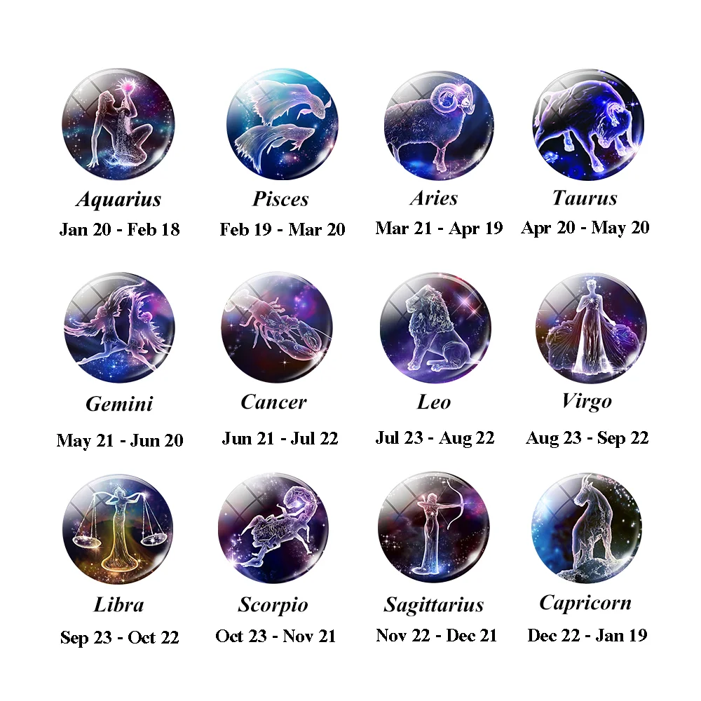 Ожерелье из двухстороннего стекла с 12 знаками Зодиака для мужчин и женщин |