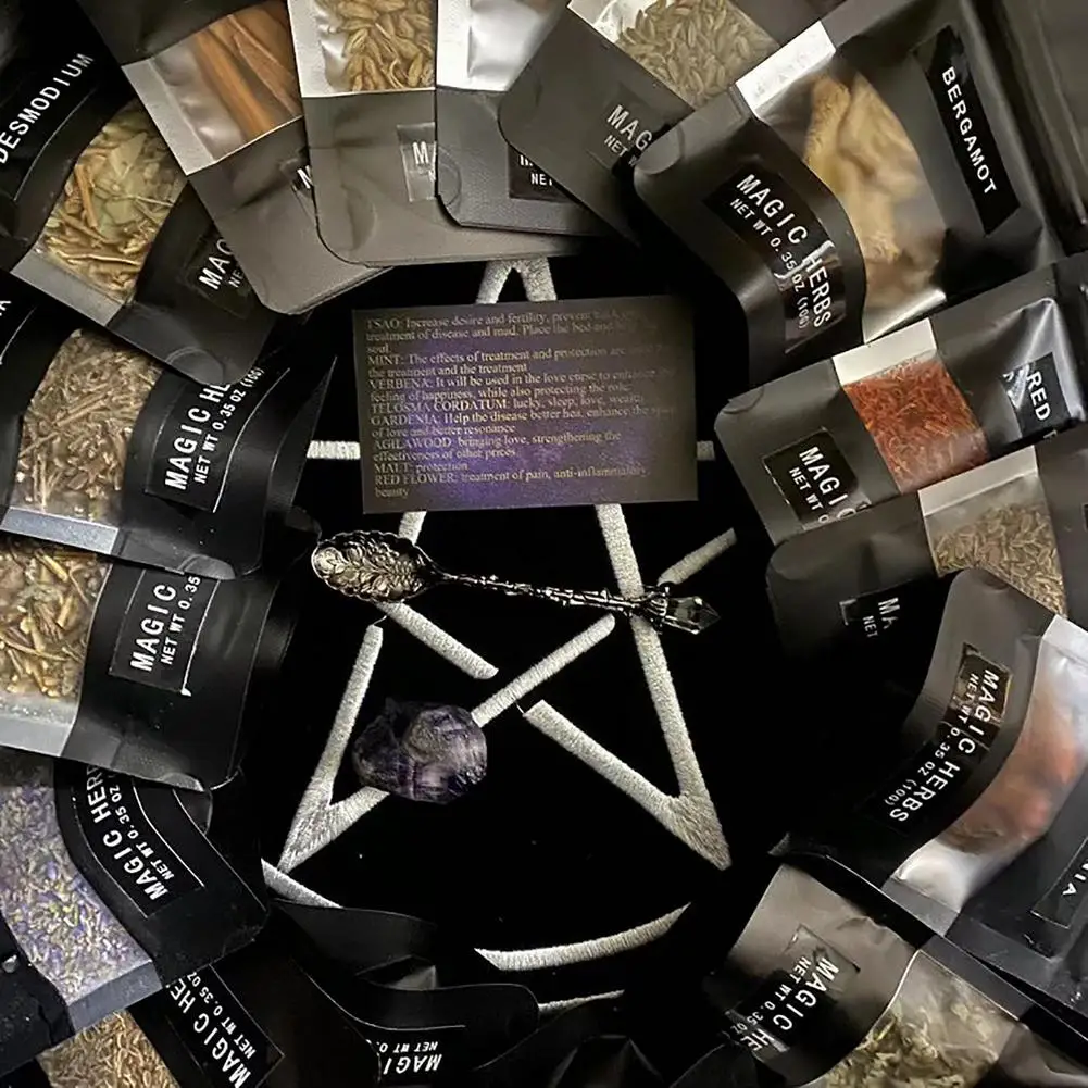 Kit de hierba seca con cuchara de cristal, herramientas de brujer&iacute;a, flor seca, regalo de Navidad, 30 hierbas-2