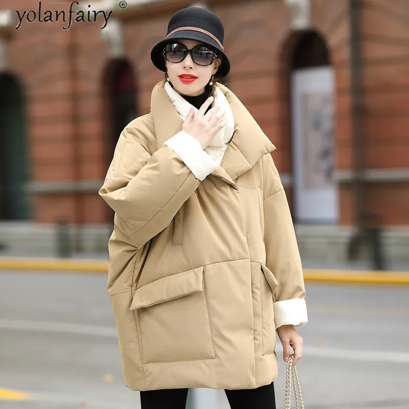 

Genuine Sheepskin Leather Jacket 90% White Duck Down Coat Female Winter Oversized Korean Warm Coats Women's Clothing Chaqueta