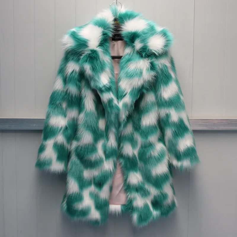 

2021 High Quality Faux Fur Coat Women 2020 Winter Thick Luxury Faux Fox Warm Outwear Pink Green 6XL Faux Fur Jacket Long Coats