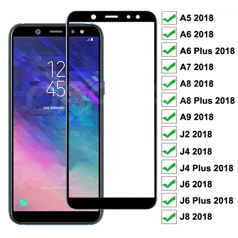 Защитное стекло 999D для Samsung Galaxy A6 A8 J4 J6 Plus 2018 закаленное A5 A7 A9 J2 J3 J7 J8
