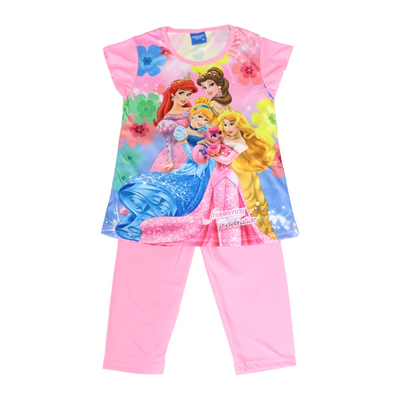 

Disney Girl Sets 2021 Summer New Kids Outfits Children's Clothing Short Sleeve+Trousers Pajamas Suit Rapunzel Ariel 3-8 Y