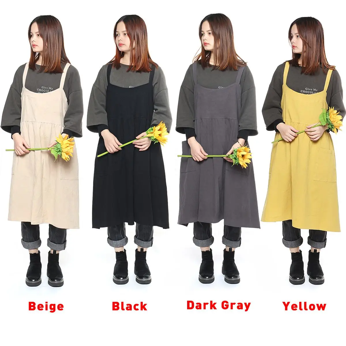 

Nordic Simple Florist Apron Cotton Linen Gardening Coffee Shops Kitchen Aprons For Coing Baking Restaurant Apron Dress Washed