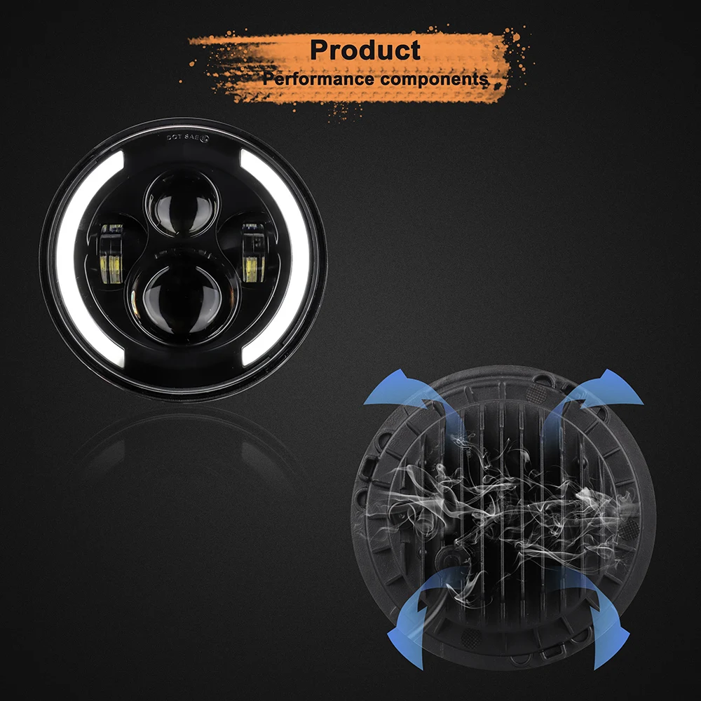 

Fit for Jeep Wrangler Retro Turn Signal 12V/24V Motorcycle Car Headlight 7 inches Round LED Driving Head Lamp