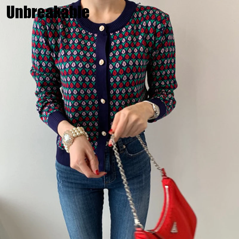 

Женский трикотажный кардиган с цветочным принтом, повседневный Универсальный мягкий свитер в винтажном стиле, осень 2020