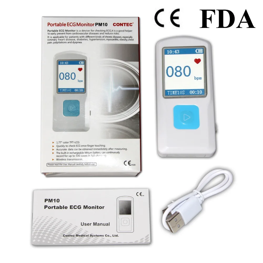 FDA Портативный Аппарат Для электрокардиографии монитор сердечного ритма lcd USB Bluetooth PM10 CONTEC