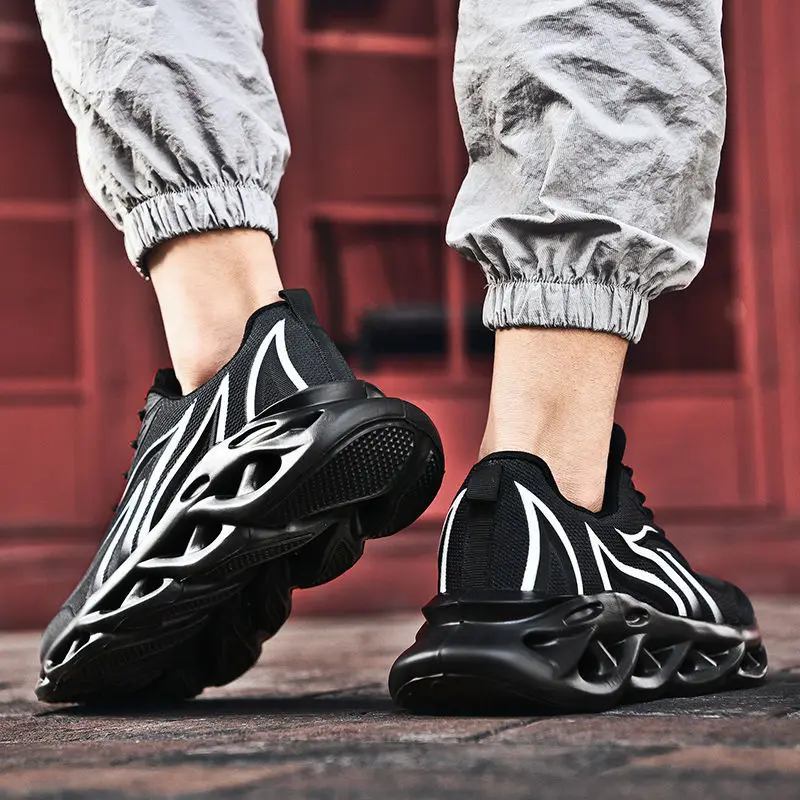 JIEMIAO Men Sneakers Mesh Breathable Running Shoes Fashion Flame Printed Trainer Outdoor Walking Jogging Casual Shoes Size 39-46