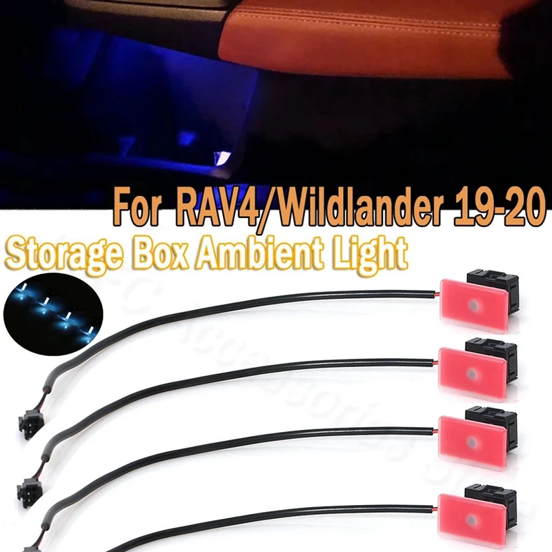 

4Pcs Atmosphere Lamp Car Interior Ambient Light Door Storage Box Light Ice Blue for Toyota RAV4/Wildlander 2019-2021
