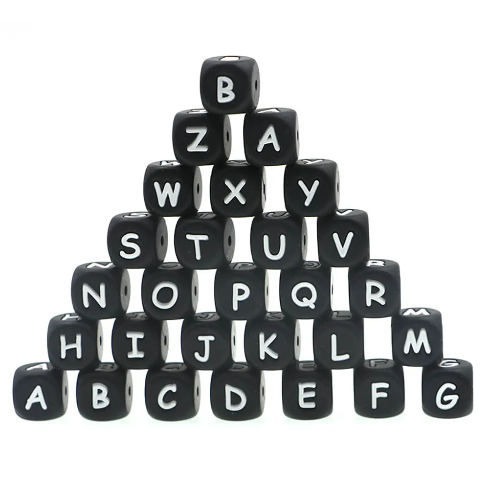 

Kovict 500pcs 12mm Black Silicone Alphabet Letter Beads Baby Teething Pacifier Chain Silicone Baby Teether BPA FREE