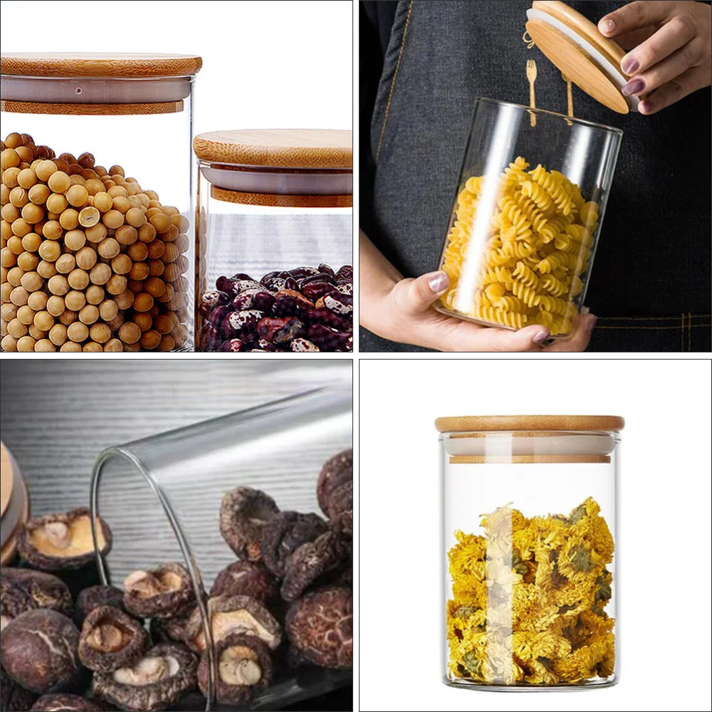 

10pcs Glass Sealed Can Food Storage Tank Bamboo Lid Tea Canister (Transparent)