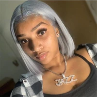 grey lace front human hair wigs 13x4 brazilian remy straight colored sliver gray bob lace wigs for black women pre plucked 150