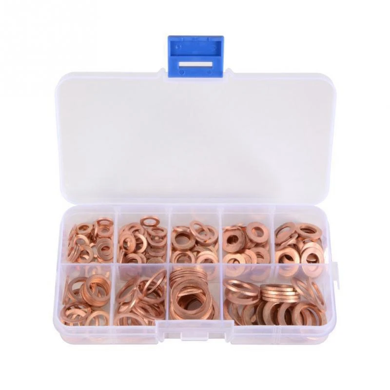 

New 200Pcs Copper Washer Kit Bolt Set Flat Ring Seal Assortment Kit