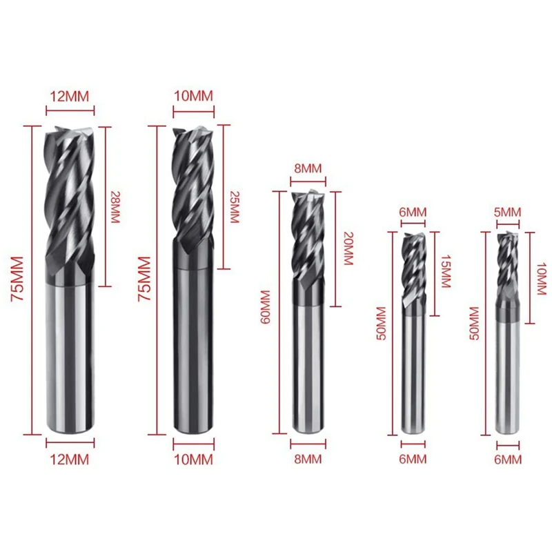 8 шт. набор фрез из карбида вольфрама с 4 слотами фреза прямым хвостовиком ЧПУ 2-12