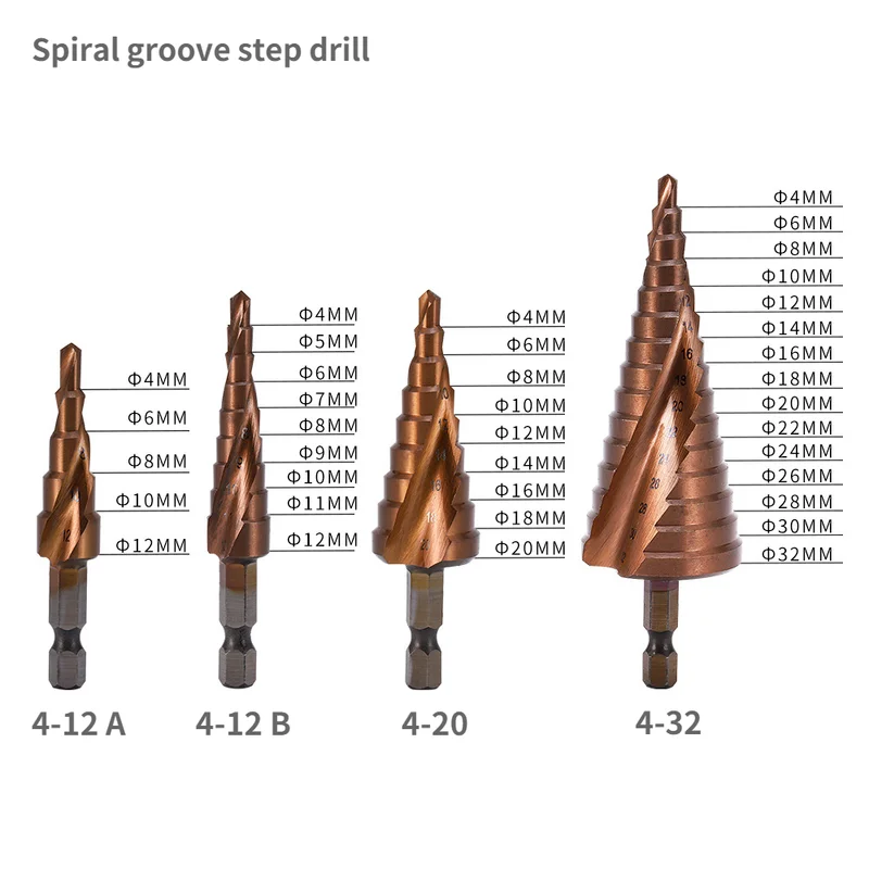 Кобальтовые ступенчатые сверла M35 4-12/4-20/4-32 мм быстрорежущее сверло с спиральным