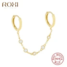 Серьги-кольца ROXI женские из серебра 925 пробы с двойными геометрическими кристаллами и бусинами, блестящие серьги-кольцо для хряща