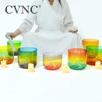 cvnc 6 inch clear rainbow chakra crystal singing bowl for sound healing 1pc