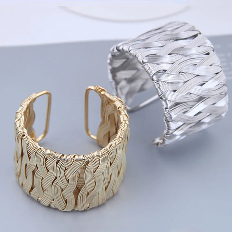 Женский широкий браслет Kymyad металлический Открытый в стиле панк для пары|flower